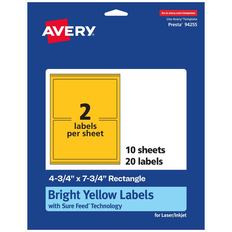 Avery Print-To-The-Edge Labels With Sure Feed Technology And Easy Peel, 94255-BYP10, Rectangle, 4-3/4in x 7-3/4in