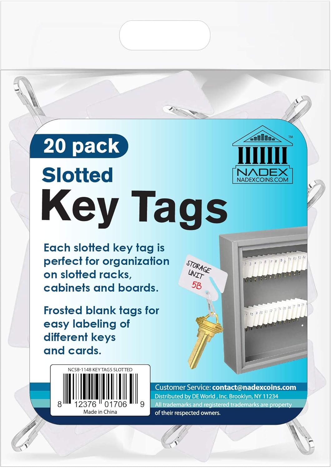 Nadex Slotted Key Tags, White, Pack Of 20 Tags