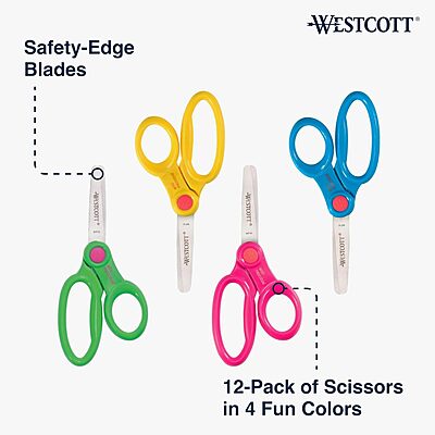 WESTCOTT 5-Inch Kids Safety Scissors, 12-Pack