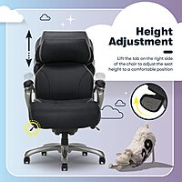 Serta Jackson Big and Tall Executive Home Office Chair with Smart Layers Technology, Wide Seat Cushion, Modern Comfy DeskChairs with Rolling Swivel Wheels, Bonded Leather, Black