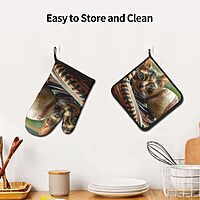 Baseball Printed Oven Mitts and Pot Holders Set of 2 - Heat Resistant, Waterproof Fabric - Ideal for Kitchen, Baking