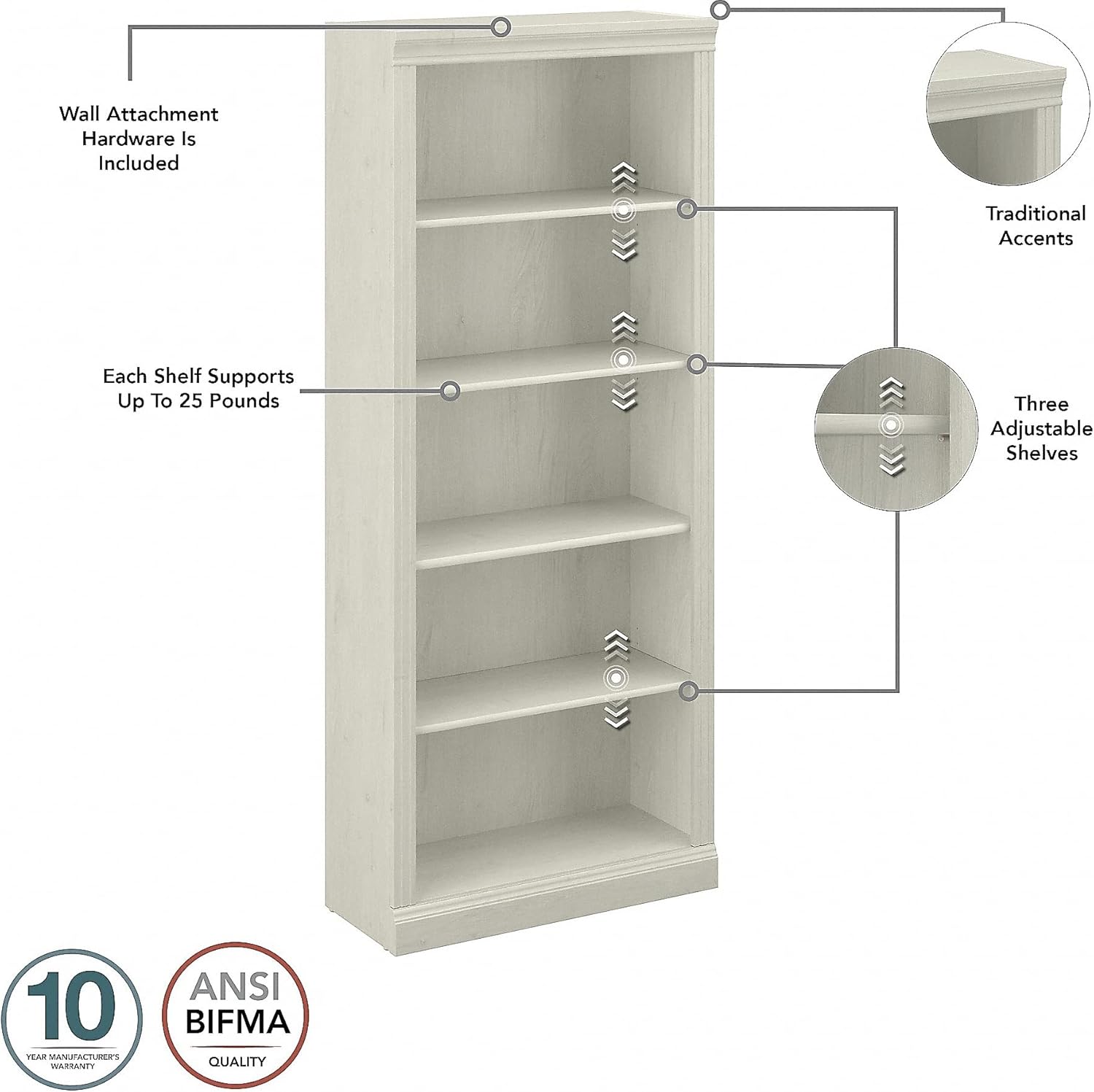 BUSH FURNITURE Saratoga Tall 5 Shelf Bookcase