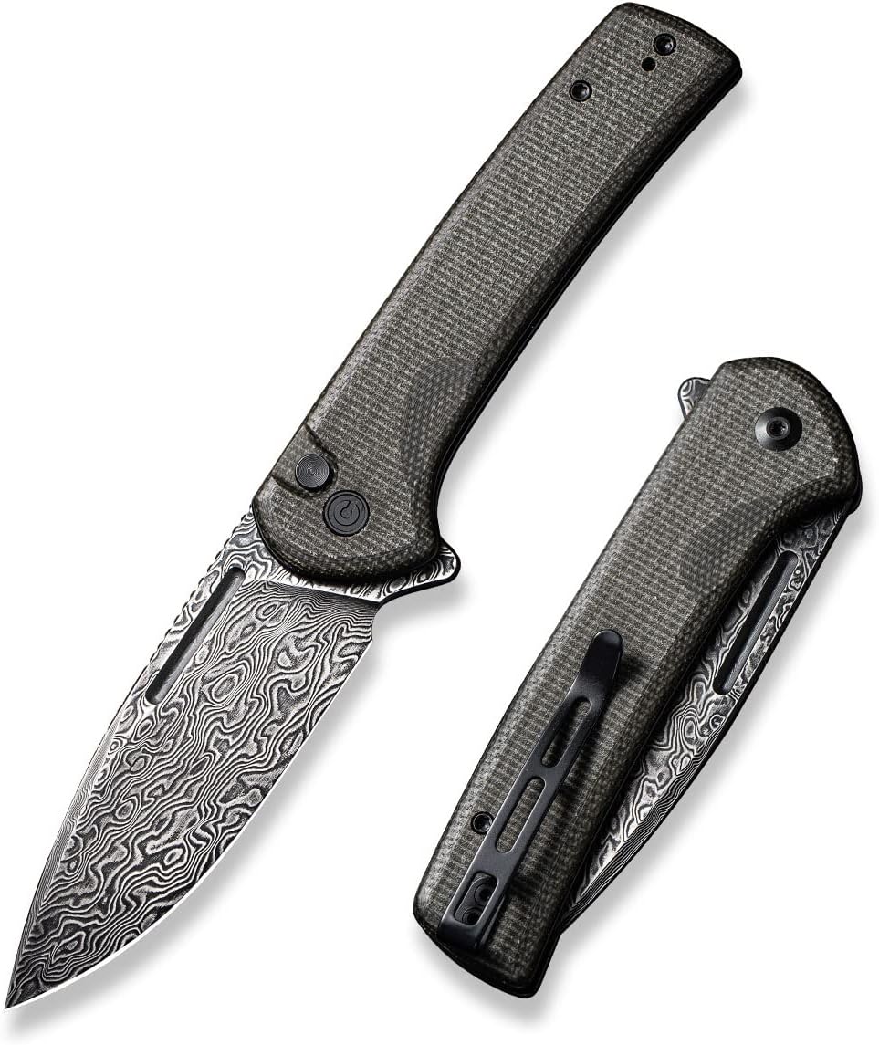 CIVIVI Conspirator Pocket Folding Knife 3.48in Blade, Micarta Handle, Button Lock
