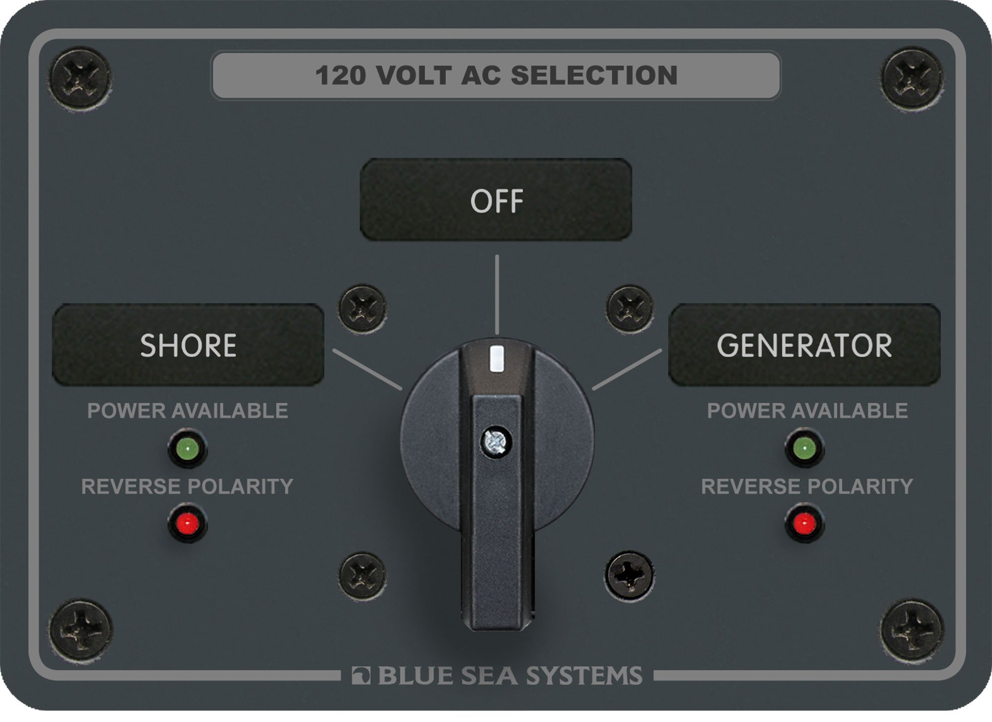 Blue Sea Systems 8367 AC Rotary Switch Panel 30 Ampere 2 positions + OFF, 2 Pole