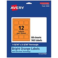 Avery Bright Orange Rectangle Labels, 1-13/16" x 2-3/16", Sure Feed Technology