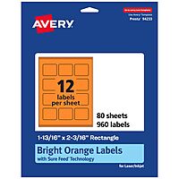 Avery Bright Orange Rectangle Labels, 1-13/16" x 2-3/16", Sure Feed Technology