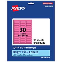 AVERY Printable Rectangle Labels, Sure Feed Technology, 3/4" x 2-1/4", Bright Pink, Print-to-Edge, Laser/Inkjet