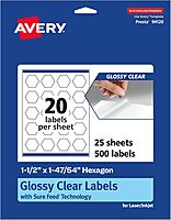 AVERY Glossy Clear Hexagon Labels, Sure Feed Technology, 1-1/2" x 1-47/54"