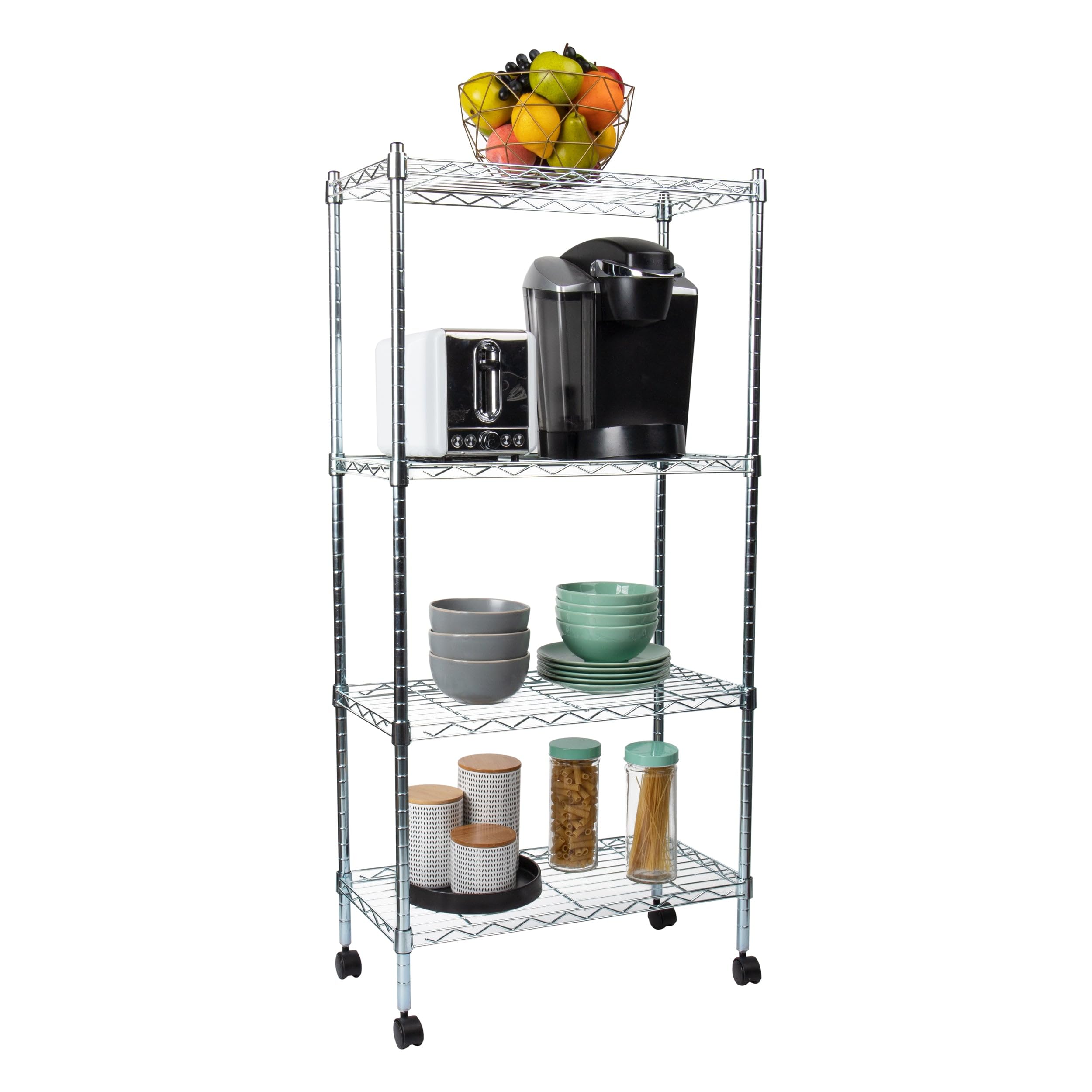 MIND READER 4-Tier Adjustable Metal Storage Shelf, Chrome