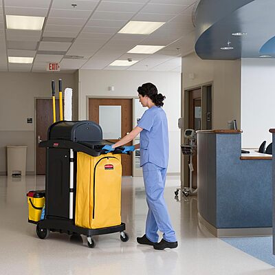 Rubbermaid Commercial High Security Housekeeping Janitorial Cart with Wheels, Yellow Vinyl Bag