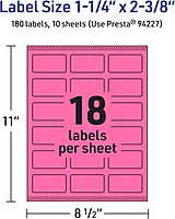 AVERY Printable Rectangle Labels with Sure Feed Technology, 1-1/4" x 2-3/8", Bright Pink, Print-to-The-Edge