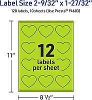 Avery Printable Bright Green Heart Labels, Sure Feed Technology, 2-9/32" x 1-27/32", Print-to-the-Edge, Laser/Inkjet