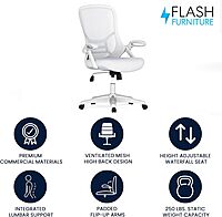 Flash Furniture Porter High-Back Mesh Ergonomic Swivel Office Chair with Adjustable Lumbar Support and Flip-Up Armrests