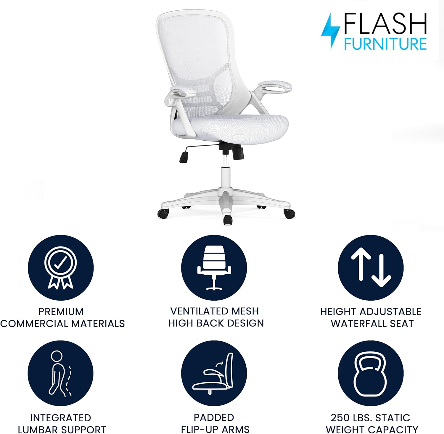 Flash Furniture Porter High-Back Mesh Ergonomic Swivel Office Chair with Adjustable Lumbar Support and Flip-Up Armrests