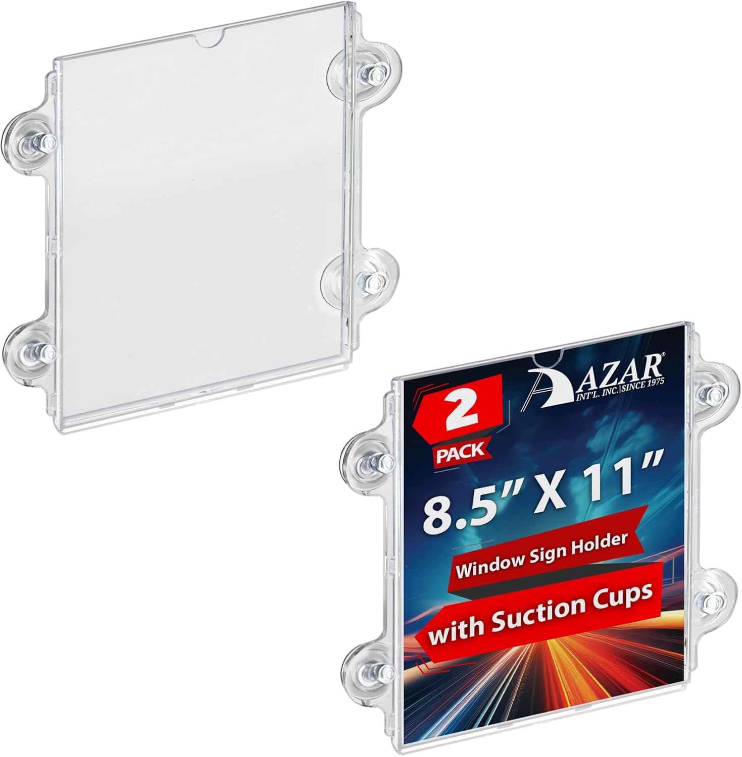 Azar Displays Vertical/Horizontal Sign Frames with Suction Cups, 8 1/2inx11in, Clear, Pack of 2