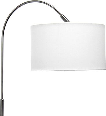 Simple Designs LF2005-WHT Arched Brushed Nickel Floor Lamp with White Fabric Shade White No Bulb