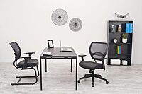 SPACE Seating Professional AirGrid Dark Back and Padded Black Eco Leather Seat, 2-to-1 Synchro Tilt Control, Adjustable Arms and Tilt Tension with Nylon Base Managers Chair