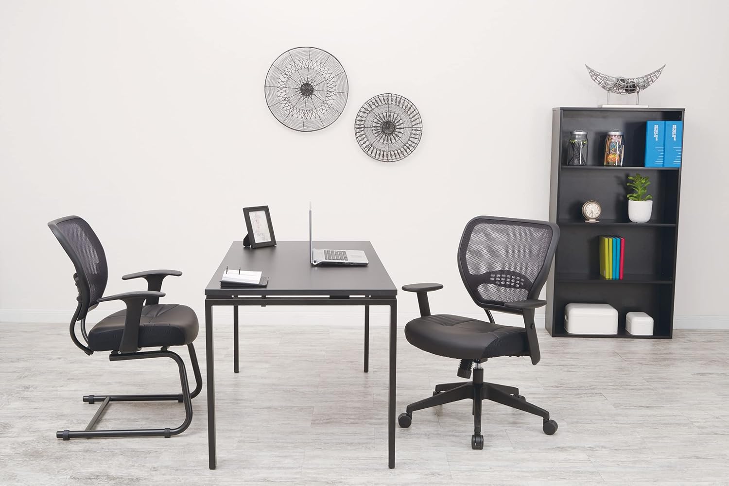 SPACE Seating Professional AirGrid Dark Back and Padded Black Eco Leather Seat, 2-to-1 Synchro Tilt Control