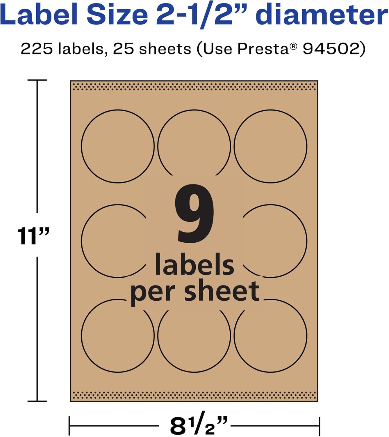 Avery Kraft Brown Round Labels, Sure Feed Technology, 2.5" Diameter, Print-to-The-Edge, Laser/Inkjet Printable