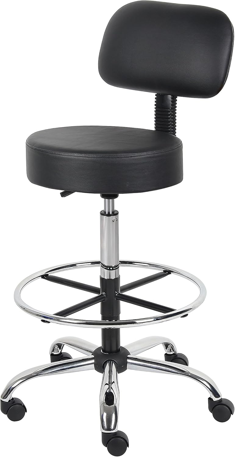 Adjustable Drafting Stool with Back and Removable Foot Rest: 28 to 34" Seat Height, 16 x 16" Seat