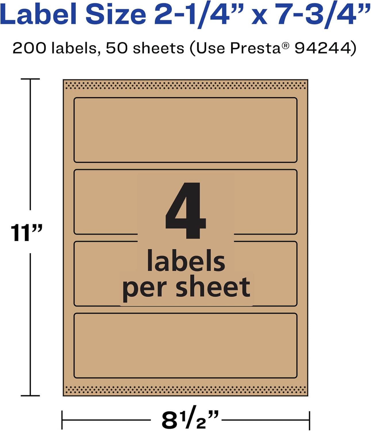 AVERY Kraft Brown Rectangle Labels, Sure Feed Technology, 2.25" x 7.75", Print-to-The-Edge, Laser/Inkjet Printable
