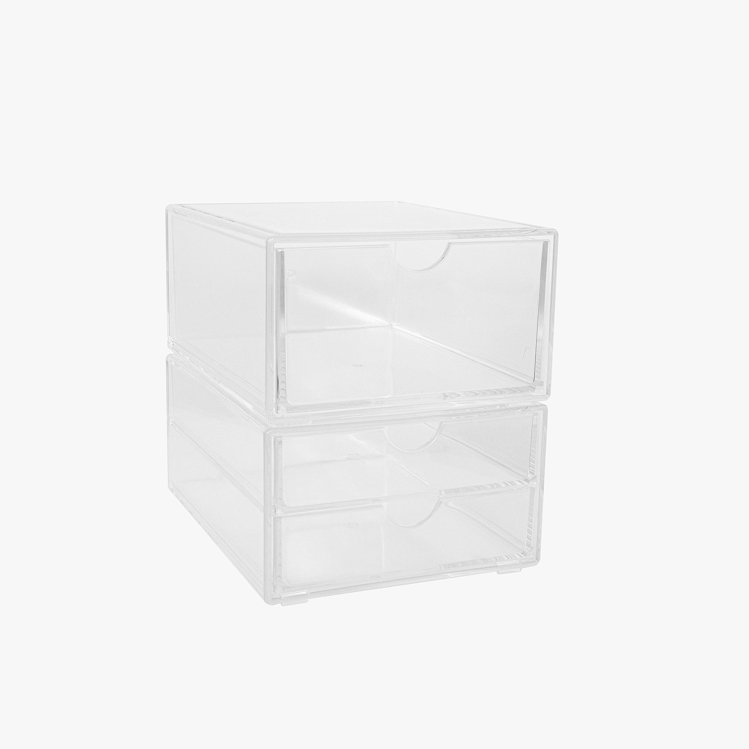 Martha Stewart Brody 2 Pack Desk Organizers, Single Drawer Box and 2 Drawer Box, Stackable Plastic Storage for Office