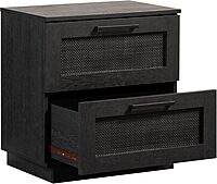 Sauder Tiffin Line Rattan 2-Drawer Nightstand Side Table, 24-5/8inH x 23-1/2inW x 15-3/4inD, Raven Oak