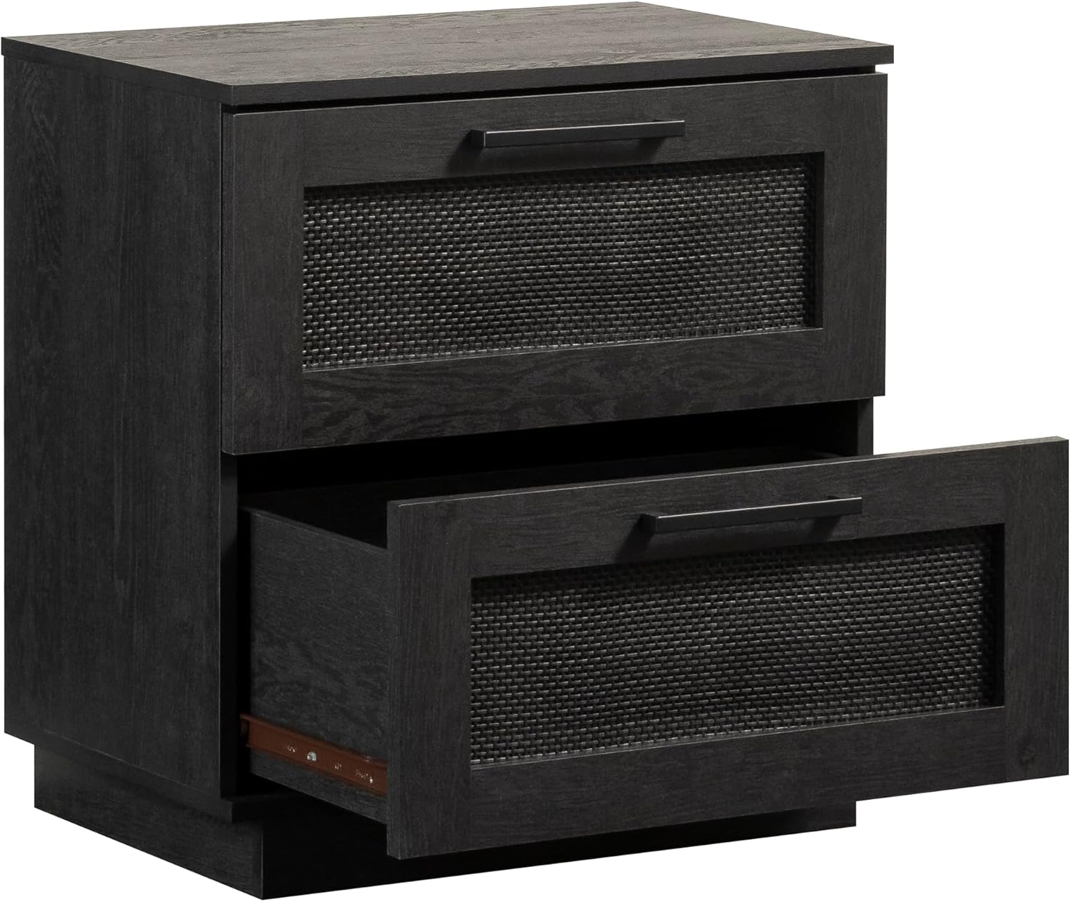 Sauder Tiffin Line Rattan 2-Drawer Nightstand Side Table, 24-5/8inH x 23-1/2inW x 15-3/4inD, Raven Oak