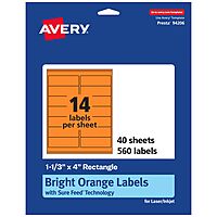 Avery Printable Rectangle Labels, Sure Feed Technology, 1-1/3" x 4", Bright Orange, Laser/Inkjet Printable