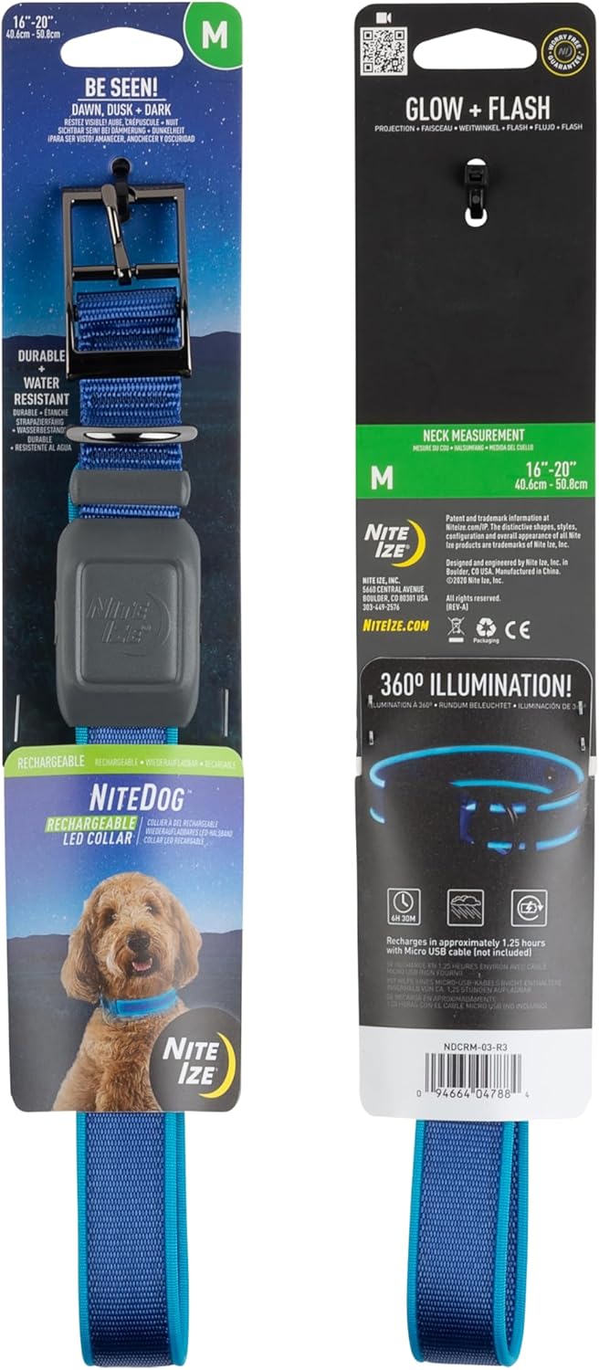Nite Ize NiteDog Rechargeable LED Collar - Light Up Dog Collar with Durable Metal Buckle