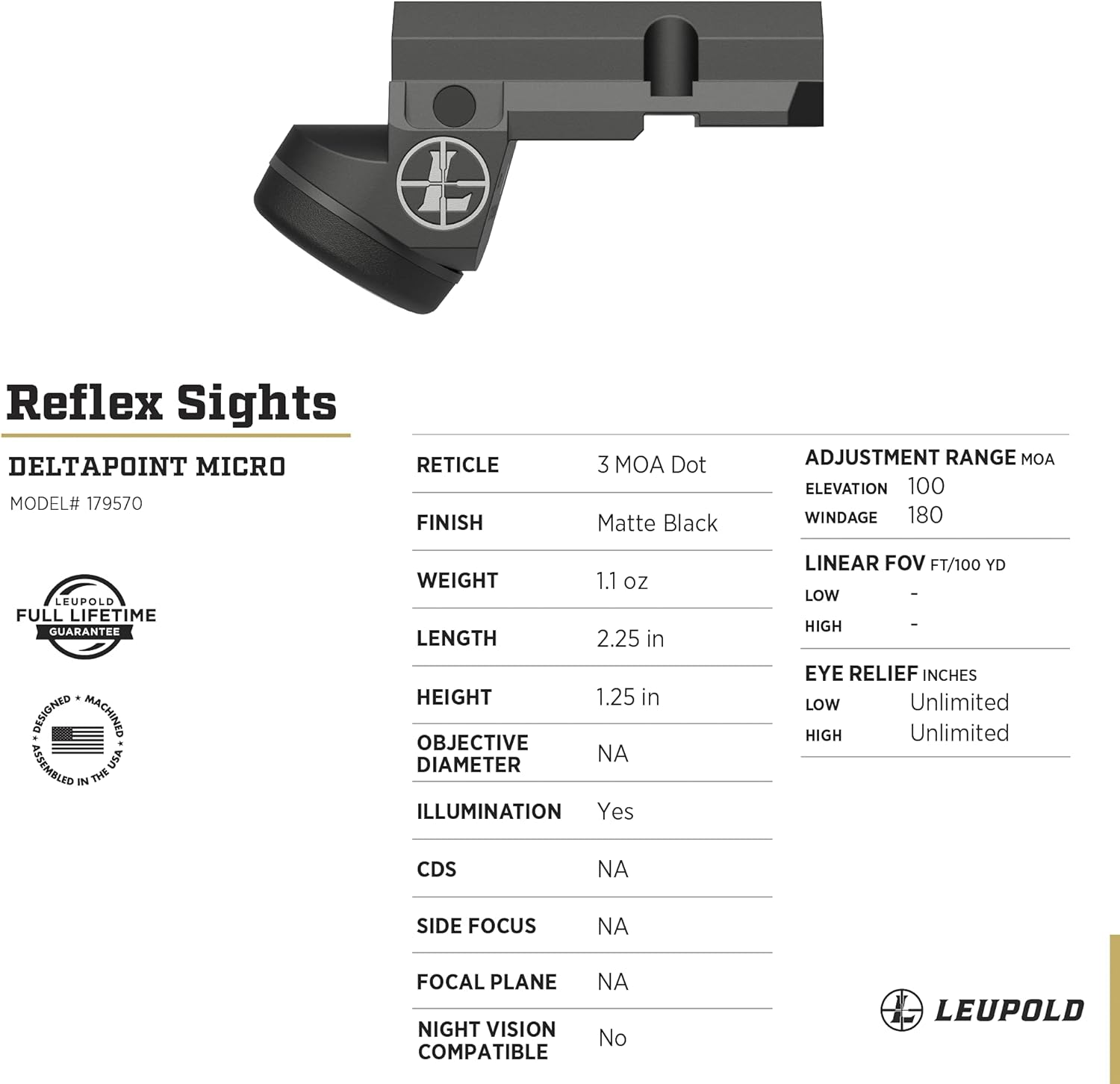 Leupold DeltaPoint Micro 3 MOA Dot Sight
