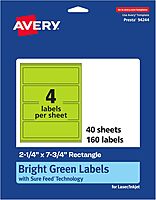 Avery Printable Rectangle Labels, Sure Feed Technology, 2-1/4" x 7-3/4", Bright Green, Print-to-The-Edge