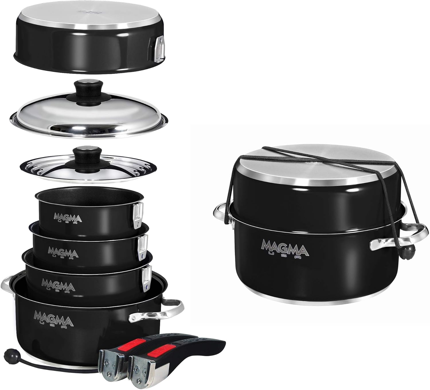 MAGMA 10 Piece Nesting Stainless Steel Cookware Set with Ceramica Non-Stick