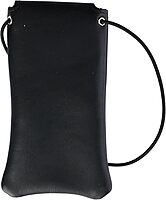 Boston Leather Solid Leather Eyeglass Case with Neck String, Black