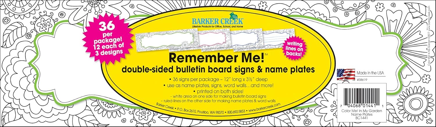 BARKER CREEK Double-Sided Desk Nameplates & Bulletin Board Signs, Color Me In My Garden, Multi-Purpose Desk Nameplates