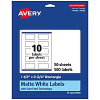 Avery Matte White Rectangle Labels, Sure Feed Technology, 1.5" x 2.75"