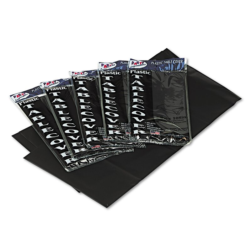 Tablemate Table Set Rectangular Table Covers, Heavyweight Plastic, 54" X 108", Black, 6/pack
