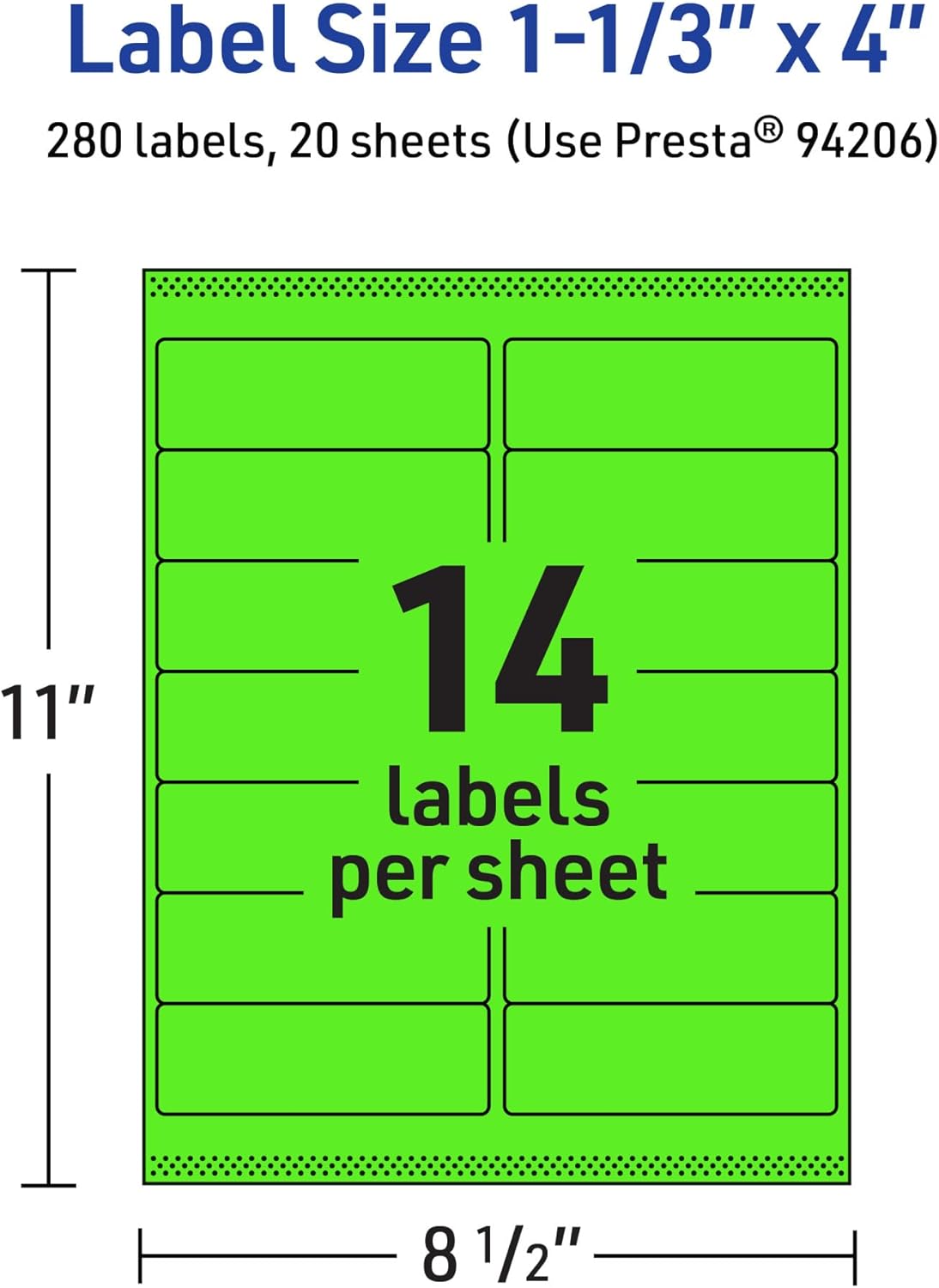 Avery Printable Neon Green Rectangle Labels, Sure Feed Technology, 1-1/3" x 4"