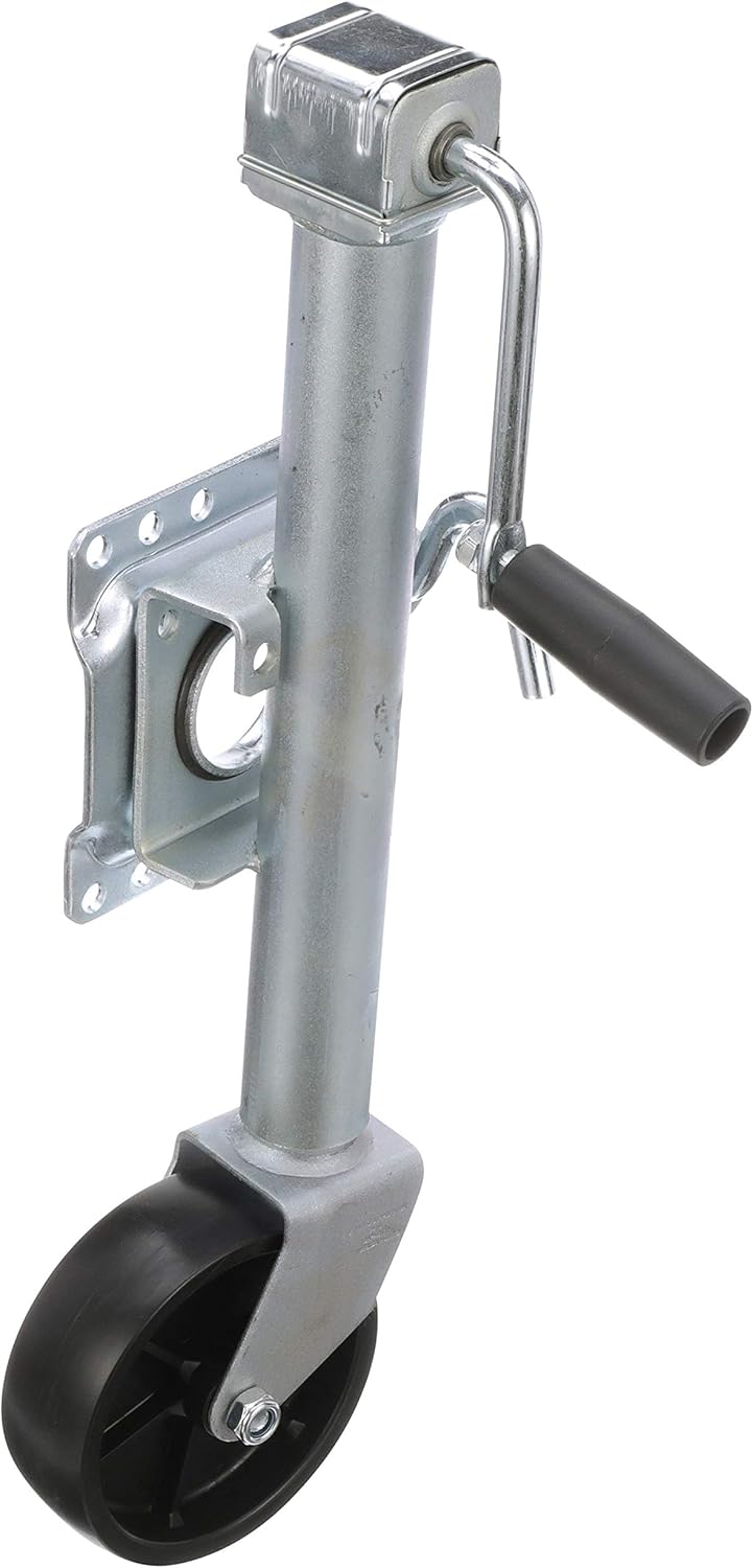 Attwood 11127-4 Fold-Up Trailer Jack, 1,000-Pound Capacity, 10-Inch Travel Lift, 24-Inch Lift, Single Wheel