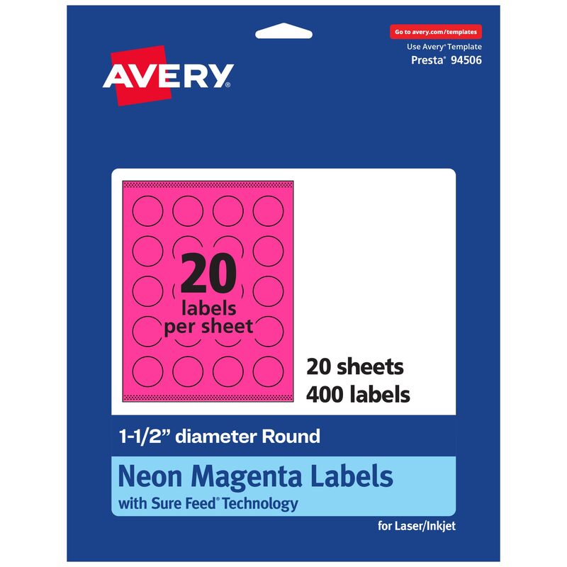 AVERY Printable Round Labels, Sure Feed Technology, Print-to-the-Edge, Laser/Inkjet Printable