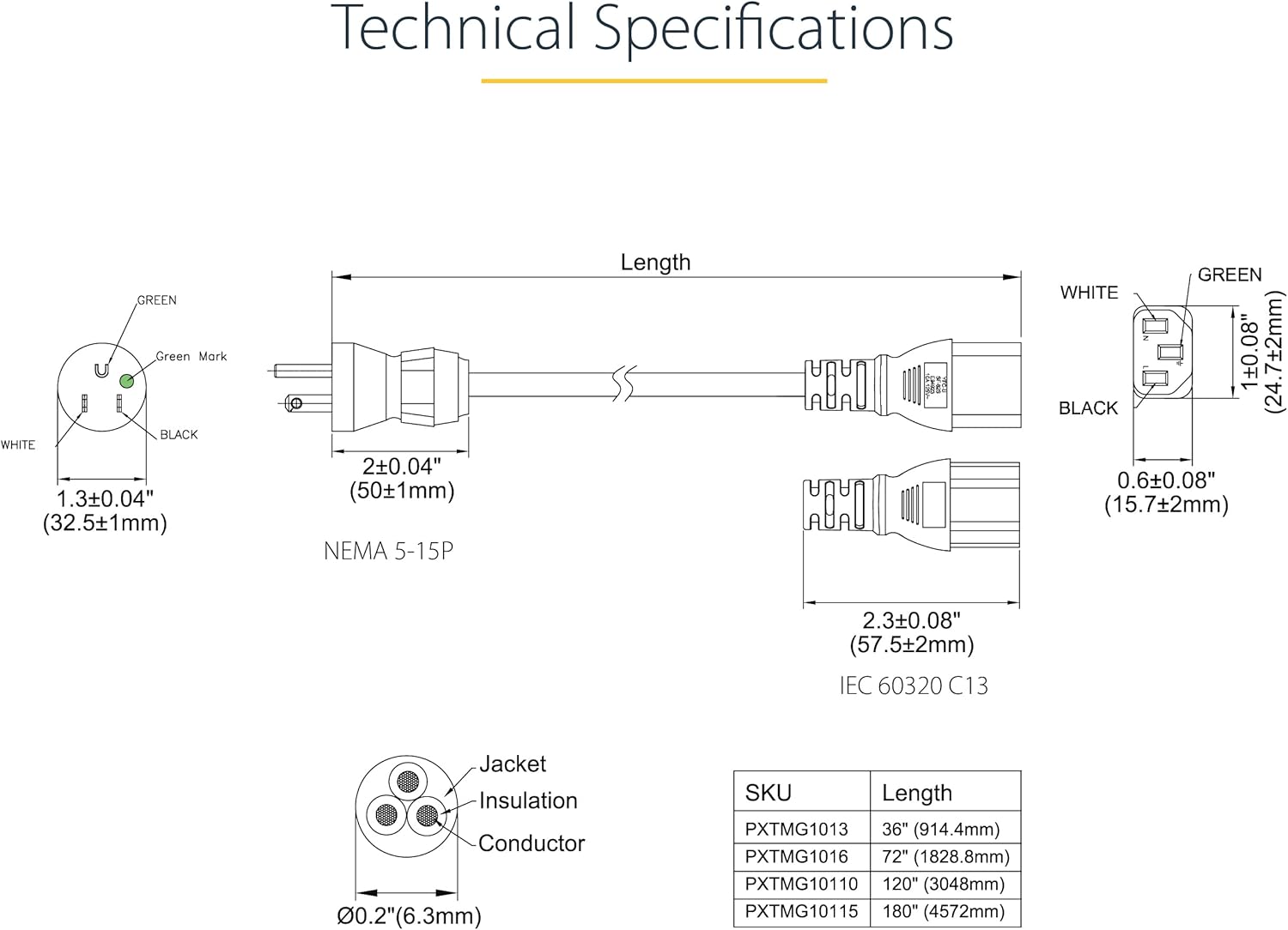 StarTech.com Green Dot Hospital-Grade Power Cords and Extension Cords (NEMA 5-15P to C13 / 5-15R)