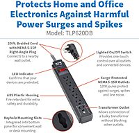 Eaton Tripp Lite Series 6-Outlet Surge Protector Power Strip, Flat Plug 20ft Braided Extension Cord, 1200 Joules