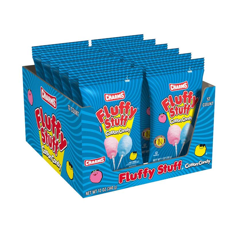 Fluffy Stuff Cotton Candy - Pink and Blue Fresh Spun Floss Sugar Retro Candy - Carnival Cotton Candy in Stay Fresh Packs for Gifts, Party Favors - Pack of 12 1 oz. Bags