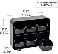 Mind Reader Tea Bag Organizer, Tea Station Organizer, Countertop Storage, Kitchen, Plastic, 10.25 x 3.25 x 7.75 inches, Black
