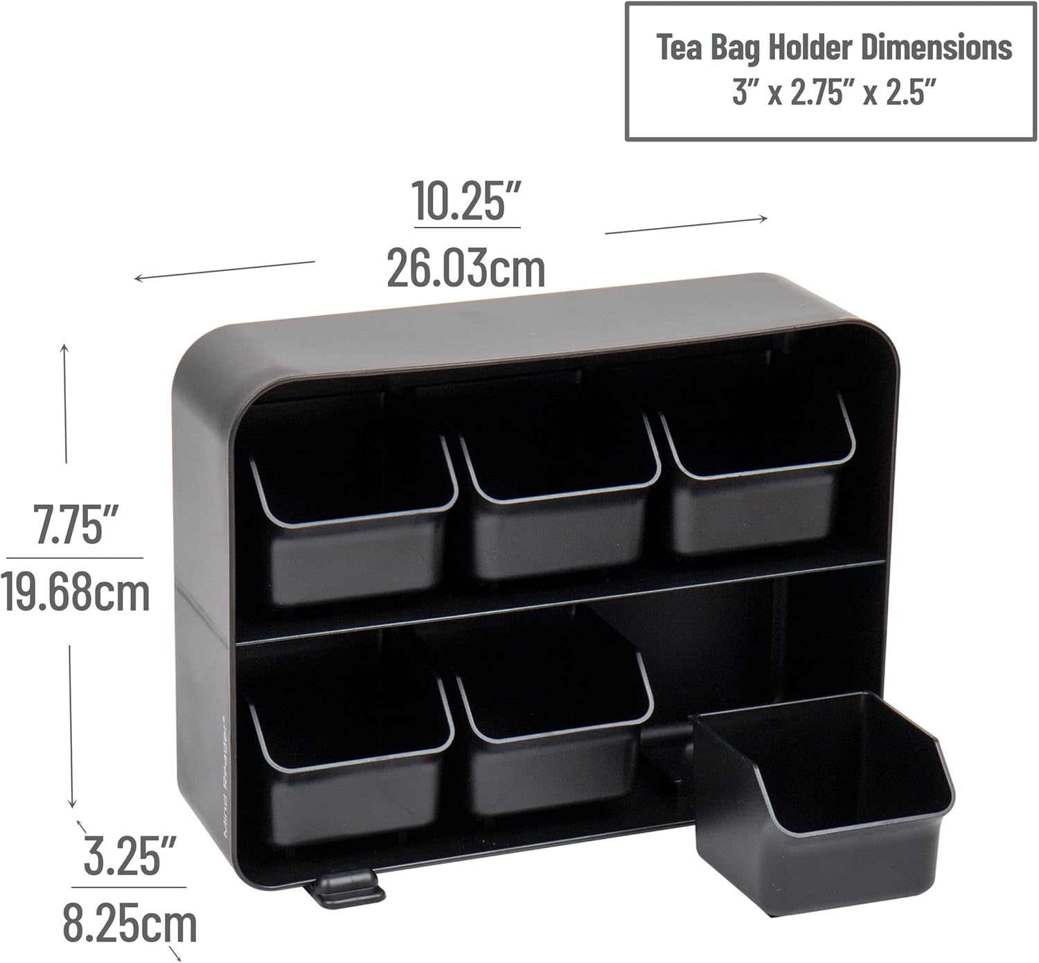 Mind Reader Tea Bag Organizer, Tea Station Organizer, Countertop Storage, Kitchen, Plastic, 10.25 x 3.25 x 7.75 inches, Black