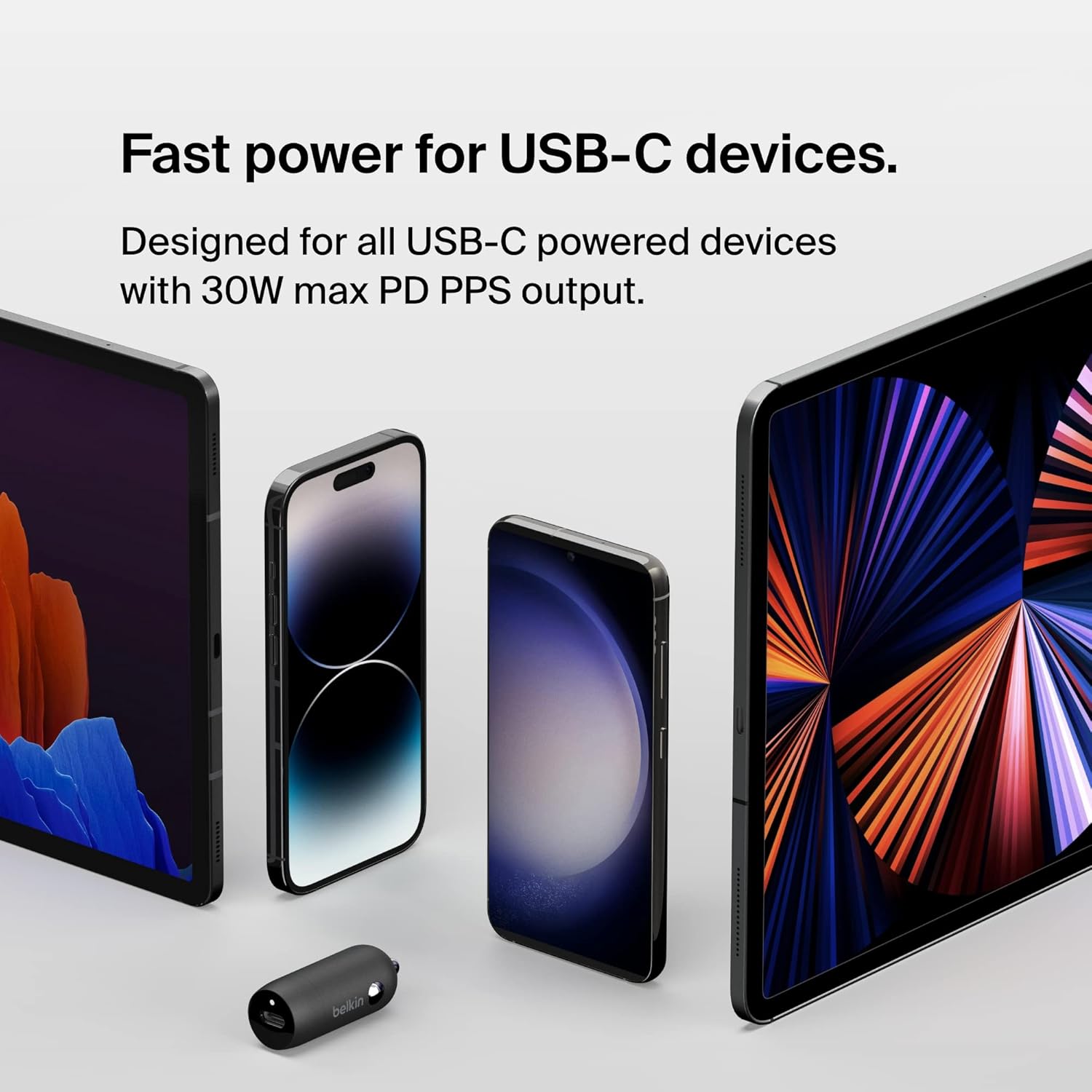 Belkin BoostCharge™ 30W Fast Car Charger, Compact Design withUSB-C Power Delivery Port, USB-C to Lightning Cable Included