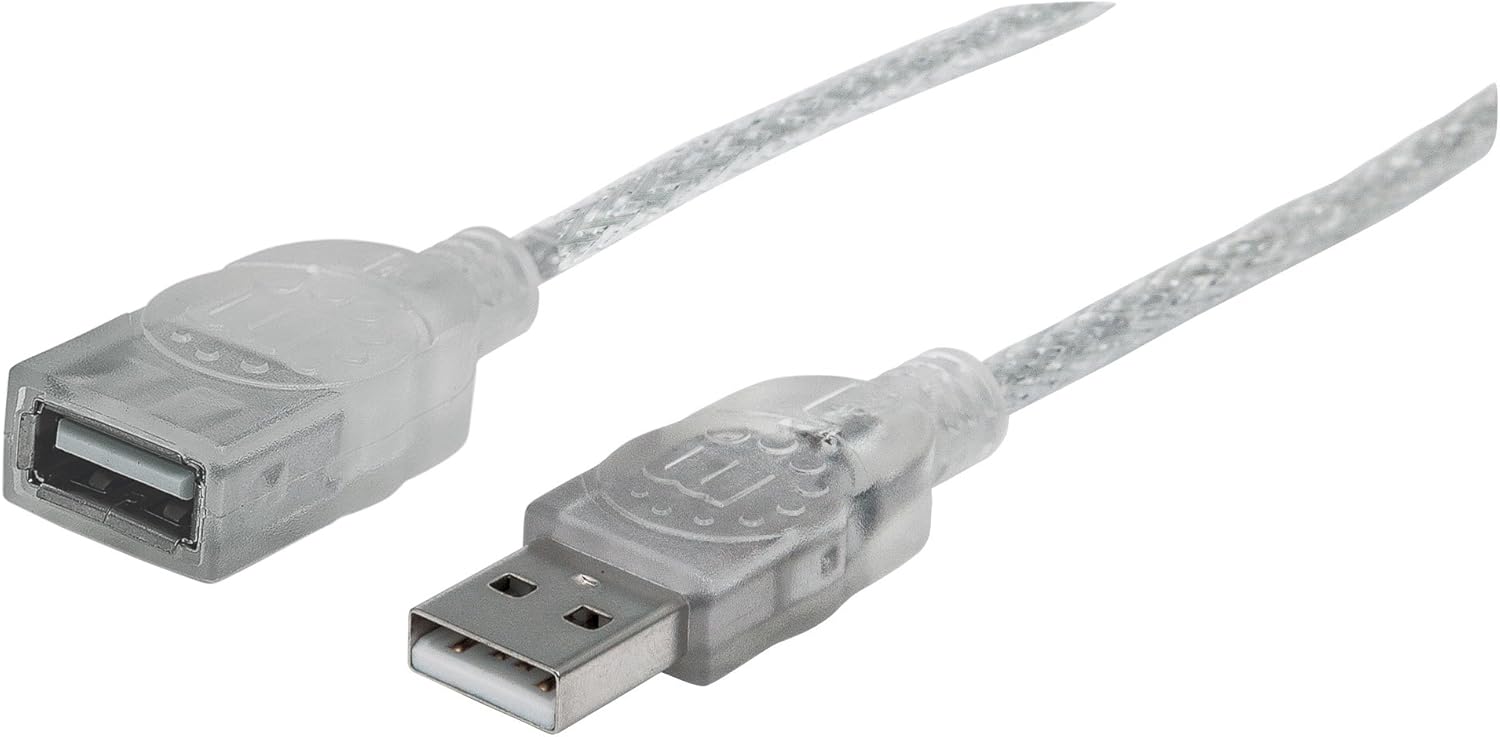 MANHATTAN 6-Feet Hi-Speed USB Device Cable A Male/A Female, Translucent Silver (336314)