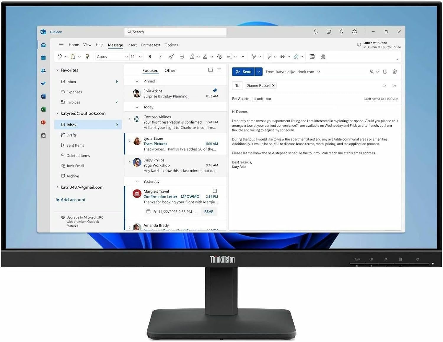 Lenovo ThinkVision S24-4e 24" Class Full HD LED Monitor - 16:9 - Raven Black - 23.8" Viewable