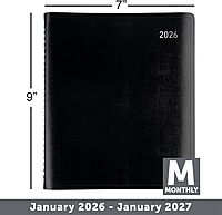 Office Depot Brand 13-Month Monthly Planner, 7" x 9", Black, January 2026 to January 2027, OD71110026