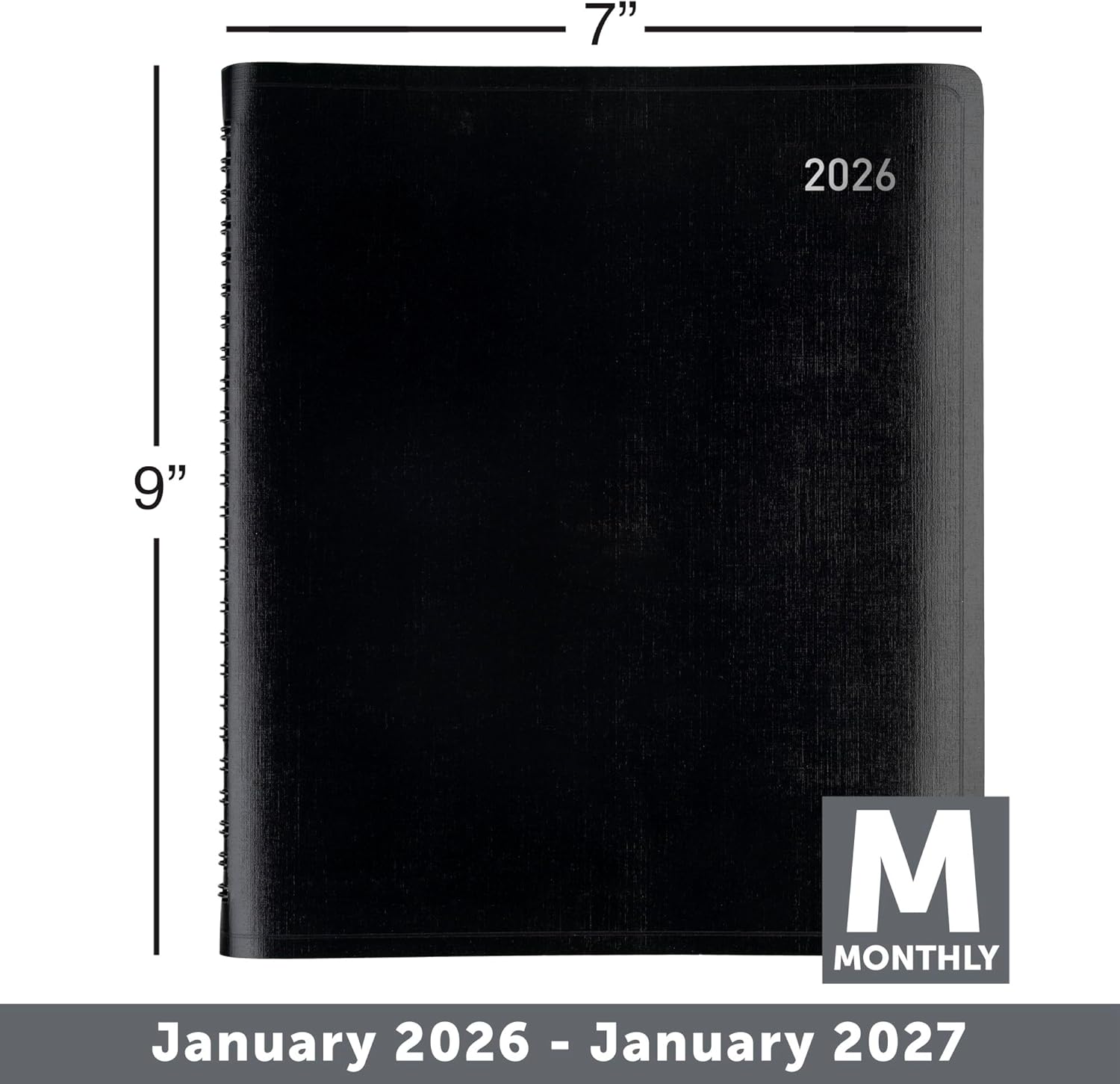 Office Depot Brand 13-Month Monthly Planner, 7" x 9", Black, January 2026 to January 2027, OD71110026